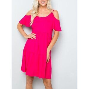 Vibrant Pink Cold Shoulder Mini Dress